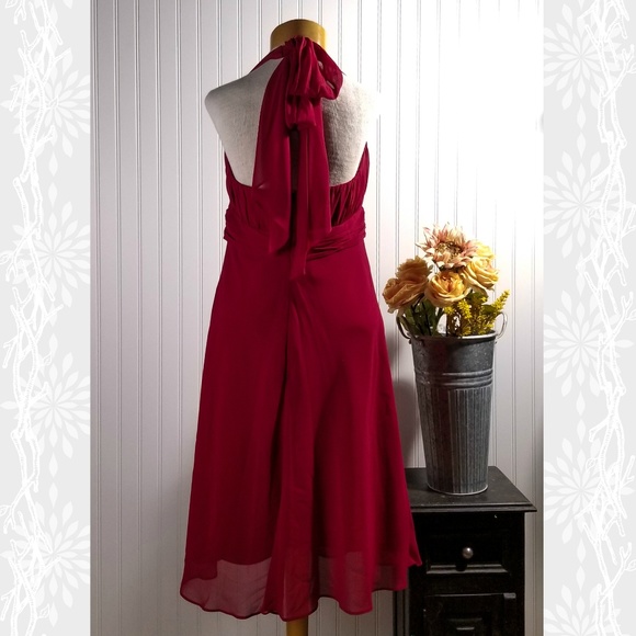 | david's bridal | cranberry halter tie midi dress - Picture 3 of 6